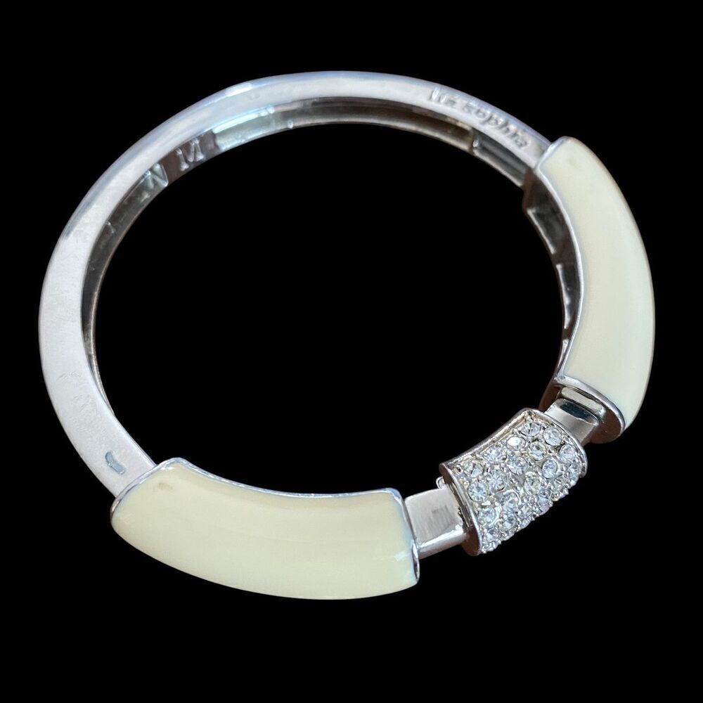 Lia Sophia Bracelet Technicolor Rhinestones Silver Tone White Stretch Bangle